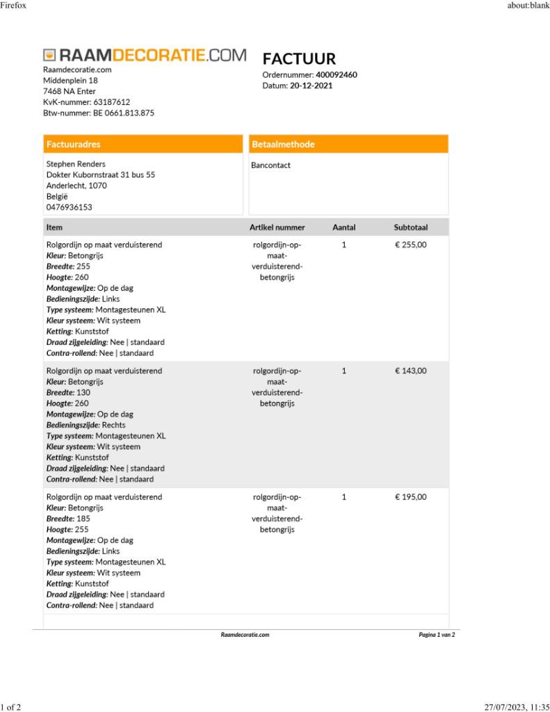 Rideaux à enrouleur gris béton 255x260cm 130x260cm&185x255cm, Neuf, 200 cm ou plus, Gris, Enlèvement