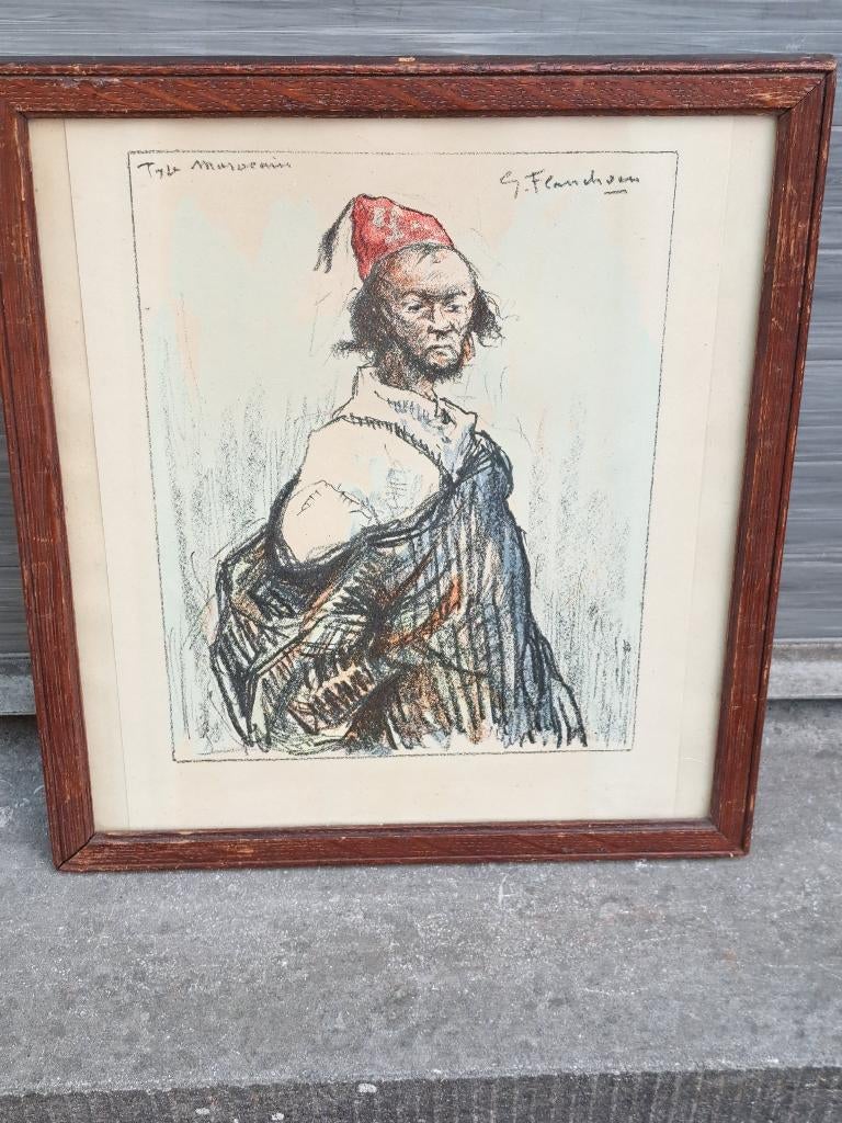 lithographie signe gustave flasschoen, Antiquités & Art, Enlèvement ou Envoi