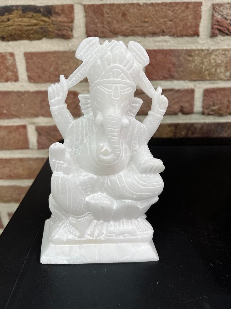 Indisch handgesneden Ganesha beeld van wit onyx/albast, Antiek en Kunst, Ophalen