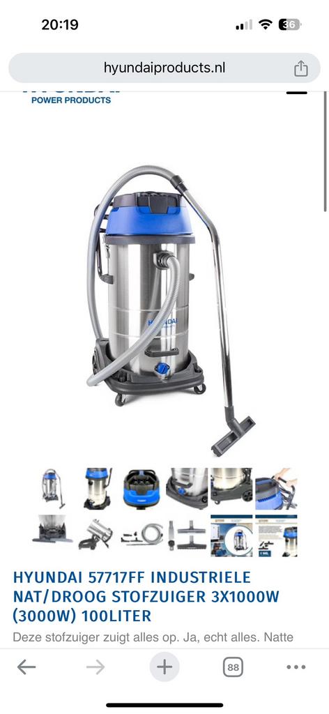 NIEUW !HYUNDAI NAT/Droog STOFZUIGER 3X1000W (3000W) 100LITER, Electroménager, Aspirateurs, Enlèvement, Aspirateur