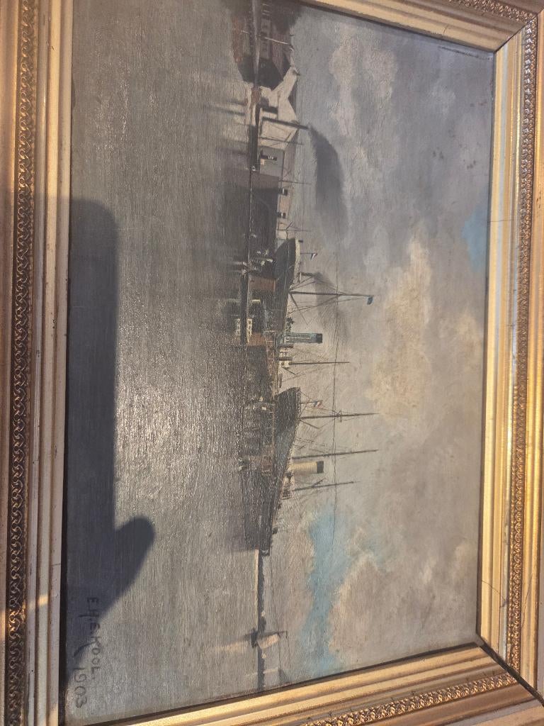 schilderij op hout van E.H.E.Kool, Antiek en Kunst, Kunst | Schilderijen | Klassiek, Ophalen