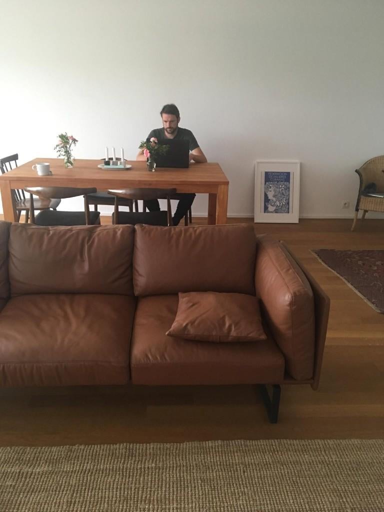 Cognac lederen 3-zits sofa – Nappa leer, Ophalen, Tijdloos Scandinavisch geïnspireerd design, Driepersoons, 75 tot 100 cm