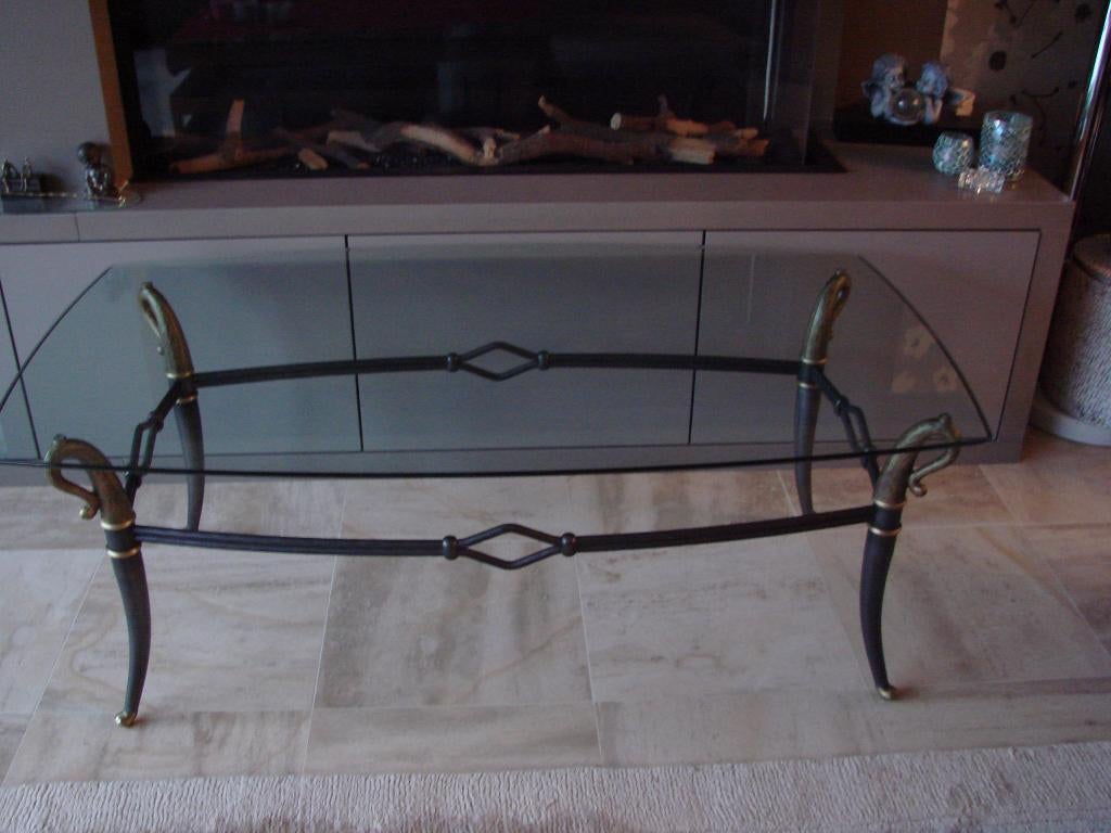 vintage: salontafel set van 2 : glas en brons, Ophalen, Brons glas, Zo goed als nieuw, Glas