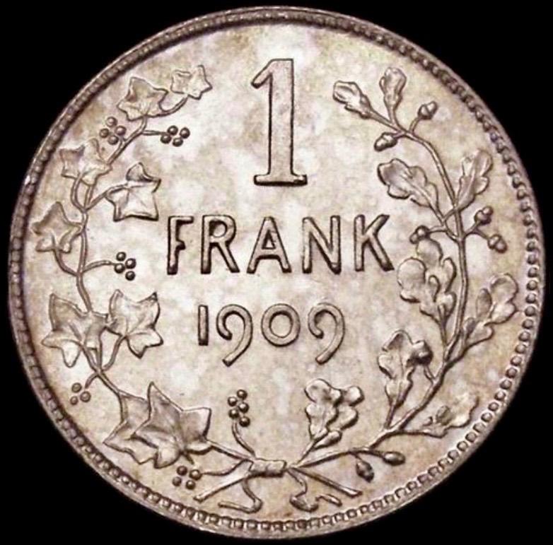 Belgium 1 Frank 1909 Vlaams, Verzenden, Zilver, Losse munt, Zilver