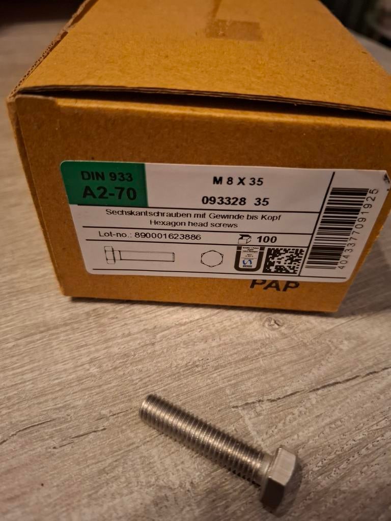 100 zeskantschroeven in roestvrij staal A2-70, afmeting M8, Ophalen of Verzenden, Schroeven, Inox