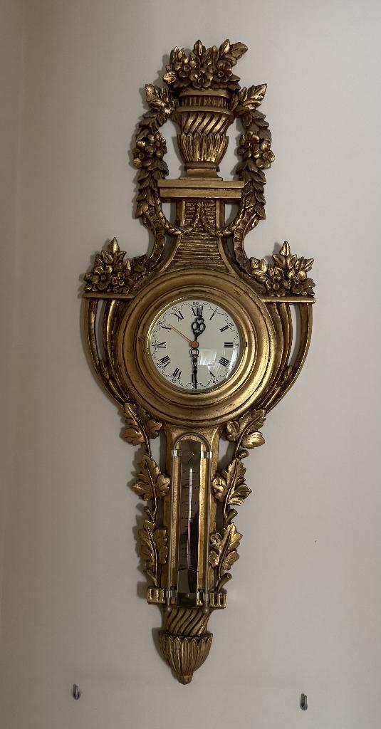 Antieke wandklok in Louis XVI-stijl met thermometer, Antiek en Kunst, Ophalen