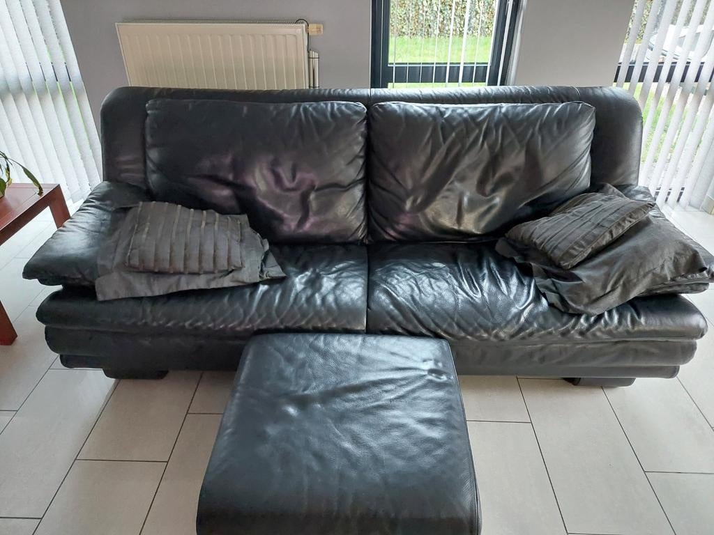 Zwarte lederen salon Natuzzi, Enlèvement, Utilisé, Cuir, Modern