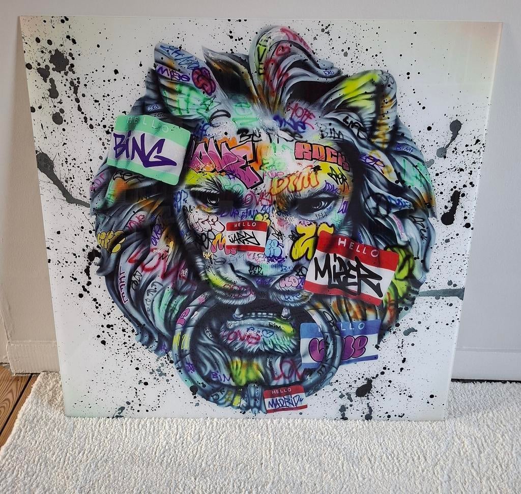 Plexi 100 x 100 cm reproduction d'un lion de Onemizer, Maison & Meubles, Enlèvement, Comme neuf, Plastique, Objet de décoration