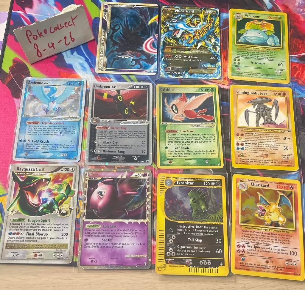 Pokemon Kaarten (Umbreon, Charizard, Celebi gold star, ...), Hobby en Vrije tijd, Ophalen of Verzenden, Zo goed als nieuw, Meerdere kaarten