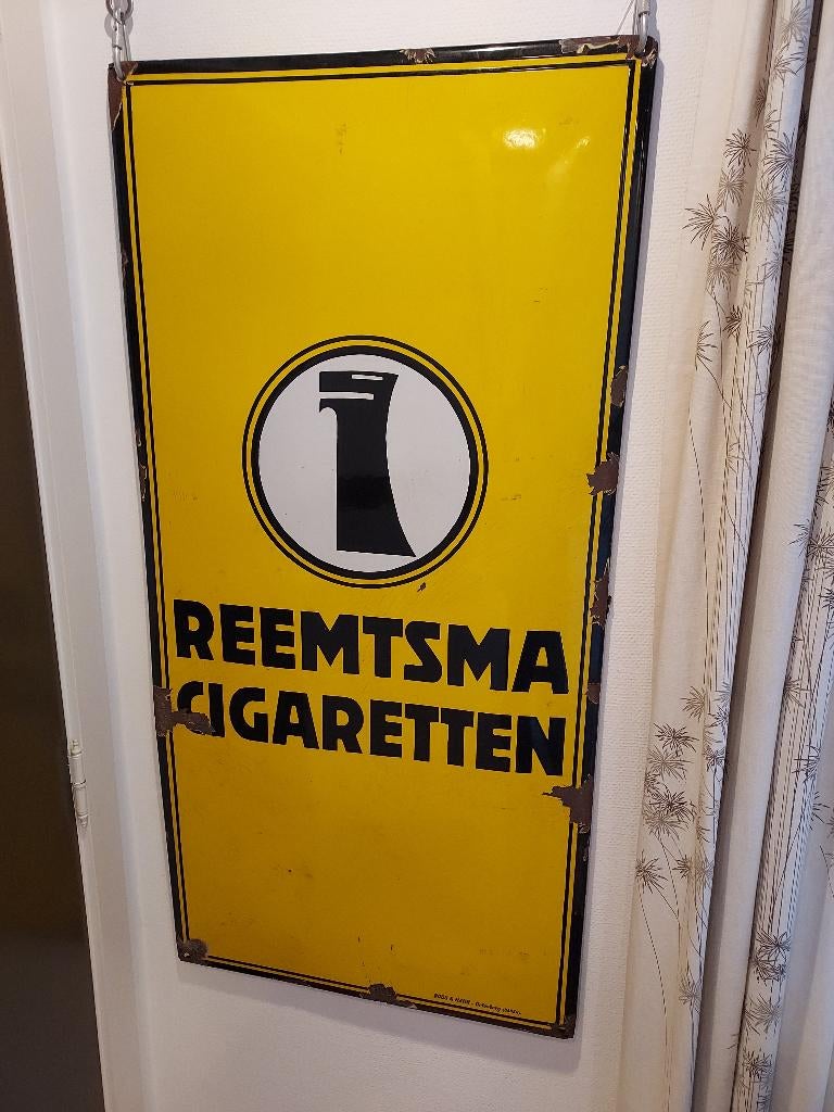 oud emaille bord "Reemtsma cigaretten" '30, nu 125 euro, Verzamelen, Ophalen, Gebruikt, Reclamebord