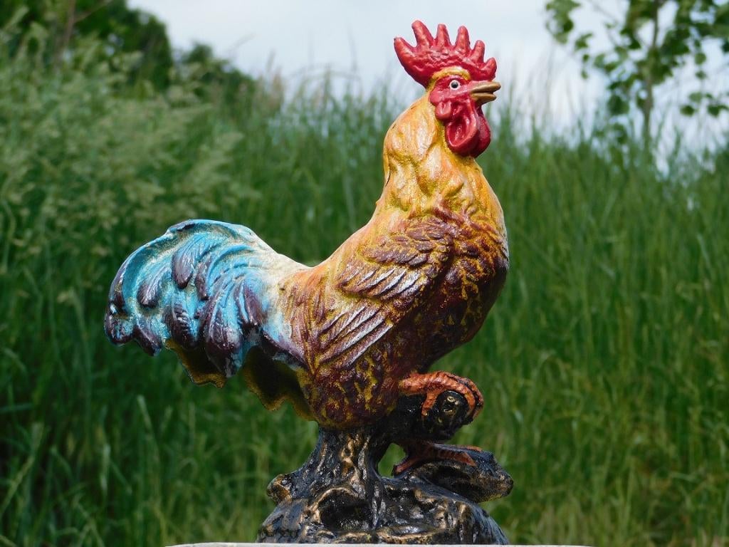 Sculpture Coq en couleur - Fonte, Jardin & Terrasse, Statues de jardin, Animal, Métal, Enlèvement ou Envoi