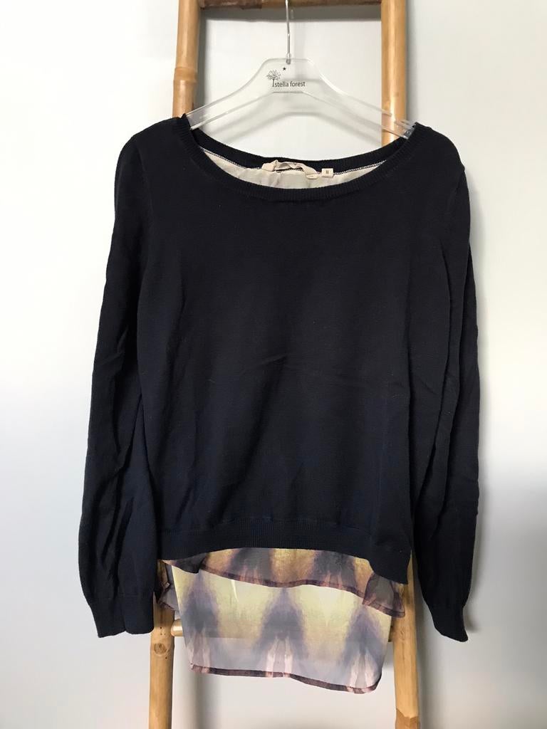 Garcia marineblauwe trui met sluier en open rug, maat M., Garcia, Gedragen, Maat 38/40 (M), Blauw