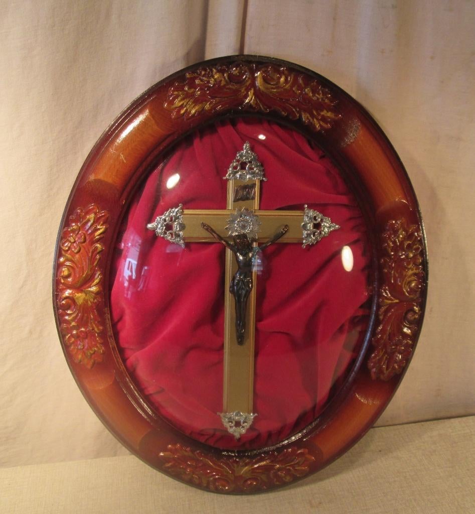 Beau cadre baroque ovale en bois avec verre sphérique  44x36, Maison & Meubles, Enlèvement ou Envoi, Comme neuf, Bois