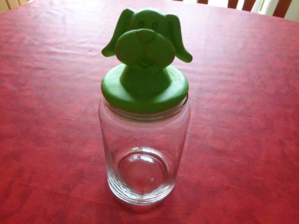 Pot en verre Bouchon tête de chien., Maison & Meubles, Cuisine | Vaisselle, Enlèvement ou Envoi, Verre, Utilisé, Autres styles
