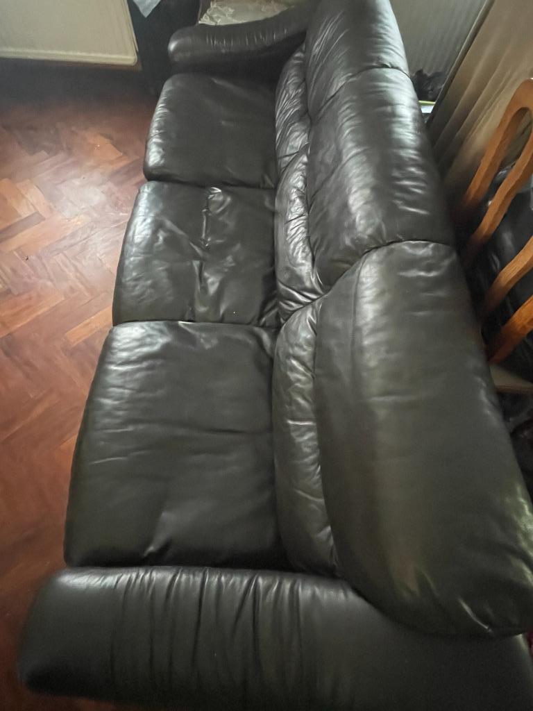 Salon en cuir 3z + 2x 1z, Maison & Meubles, Canapés | Coins salons complets, Enlèvement, Cuir