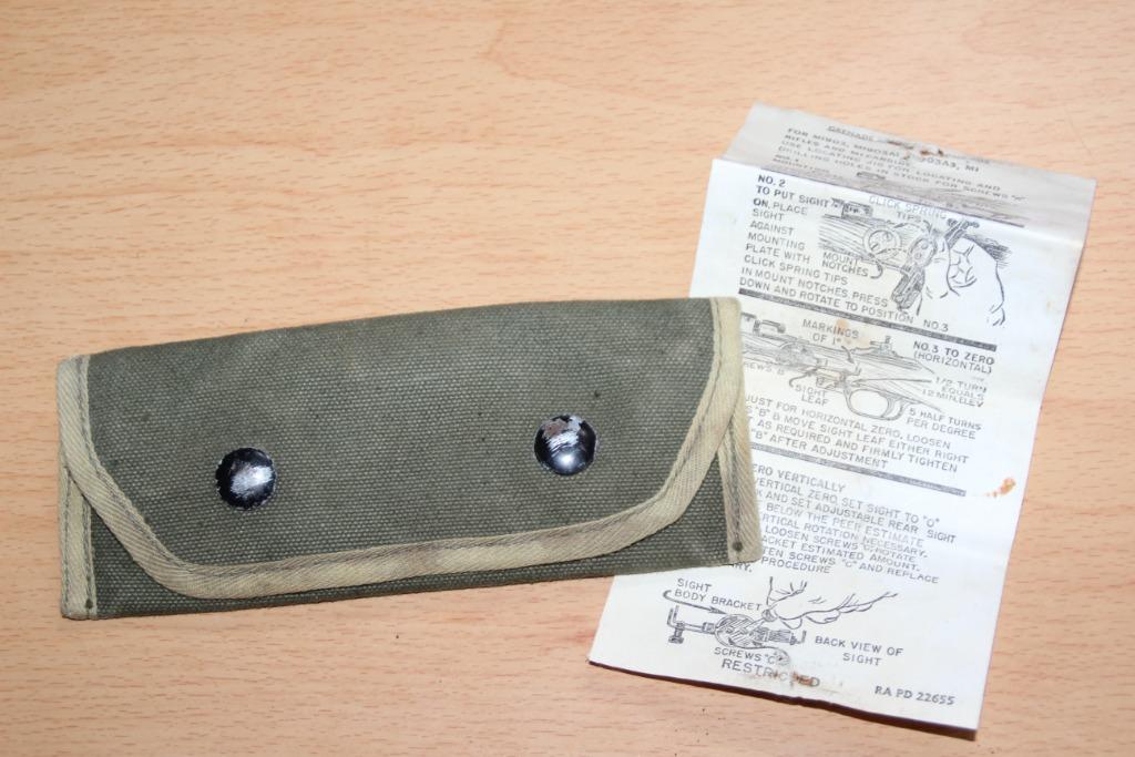 US WW2 pochette + mode d'emploi "Rifle Gr. sight M15", Collections, Envoi, Armée de terre, Vêtements ou Chaussures