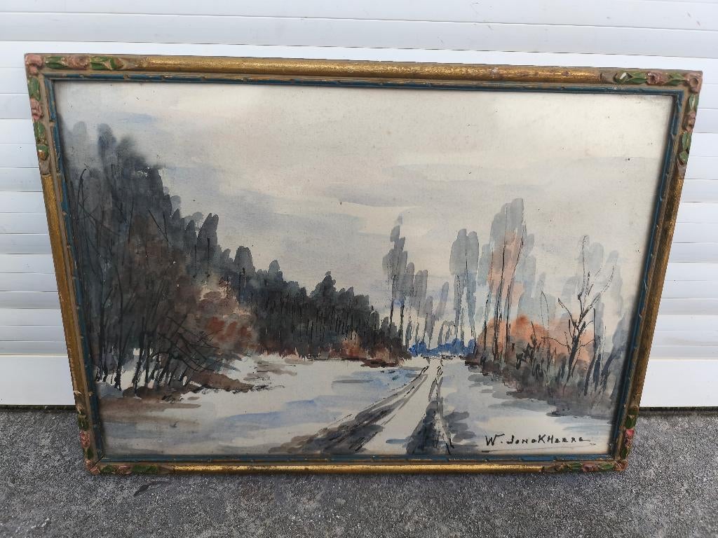 aquarelle paysage signe jonckheere walter, Antiek en Kunst, Ophalen of Verzenden