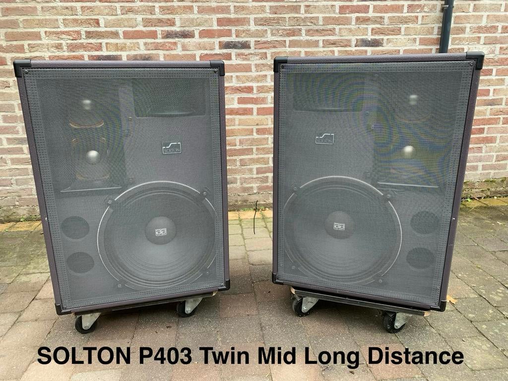 SOLTON P403 Twin Mid Long Distance, 15”/ 2 x 6”/ 1”., Ophalen, Zo goed als nieuw, 120 watt of meer, Front, Rear of Stereo speakers