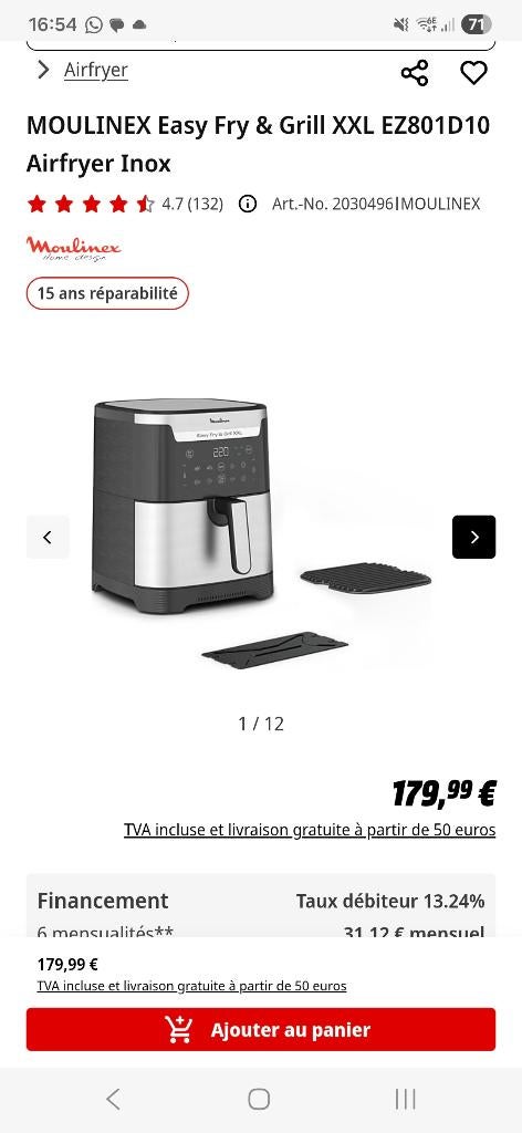 Air Fryer Moulinex Easy Fry & Grill XXL = 70 € !!!, Enlèvement ou Envoi, Comme neuf, Friteuse à air XXL, 1500 grammes ou plus