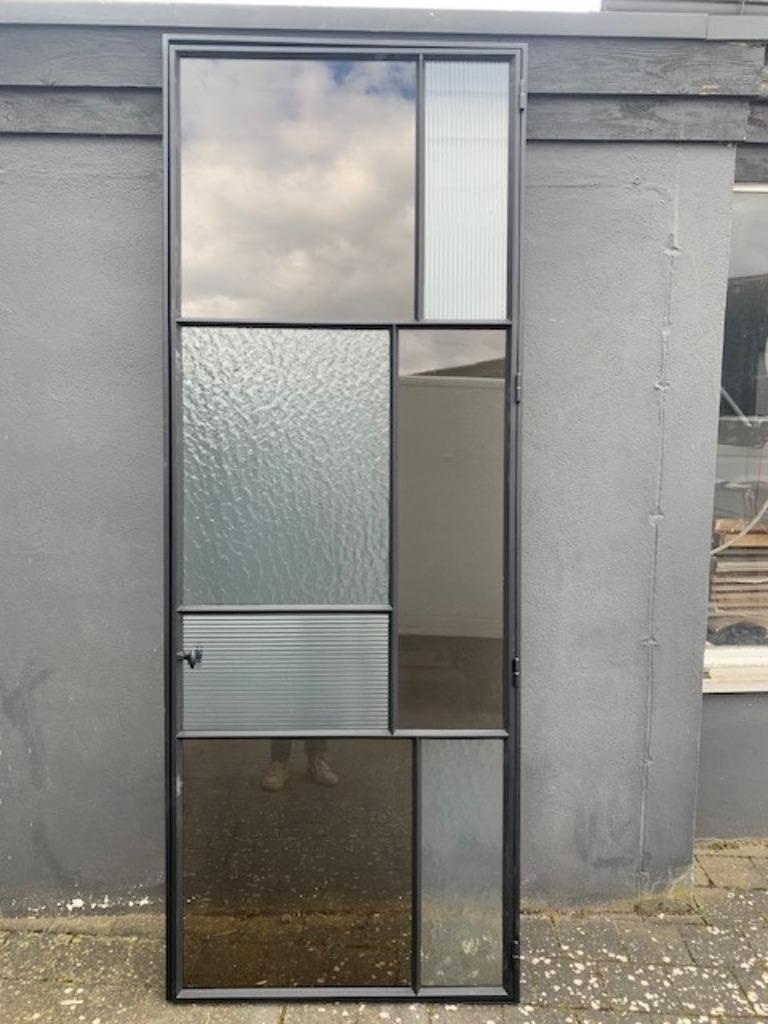 Zwarte stalen  binnendeur, Doe-het-zelf en Bouw, Deuren en Vliegenramen, Nieuw, Binnendeur, 215 cm of meer, 80 tot 100 cm, Glas