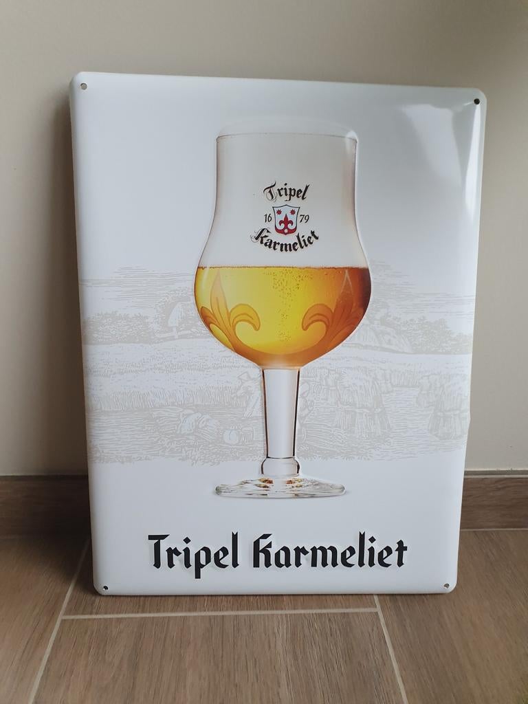 Metaal Reclamebord - Tripel Karmeliet -, Ophalen of Verzenden, Gebruikt, Reclamebord, Plaat of Schild, Overige merken