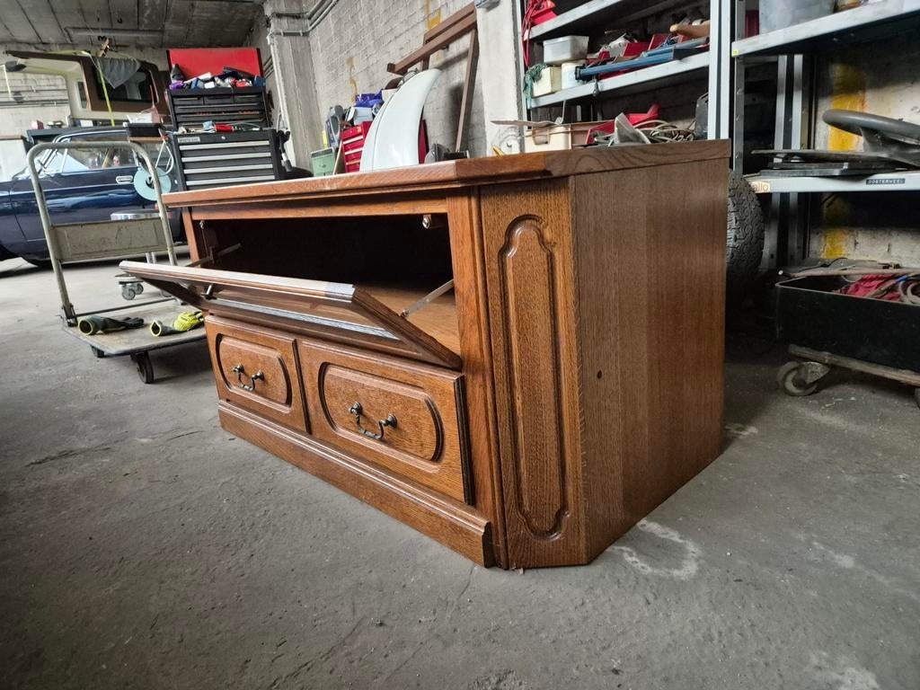 Tv meubel massief hout met fineer, Huis en Inrichting, Ophalen, Glas