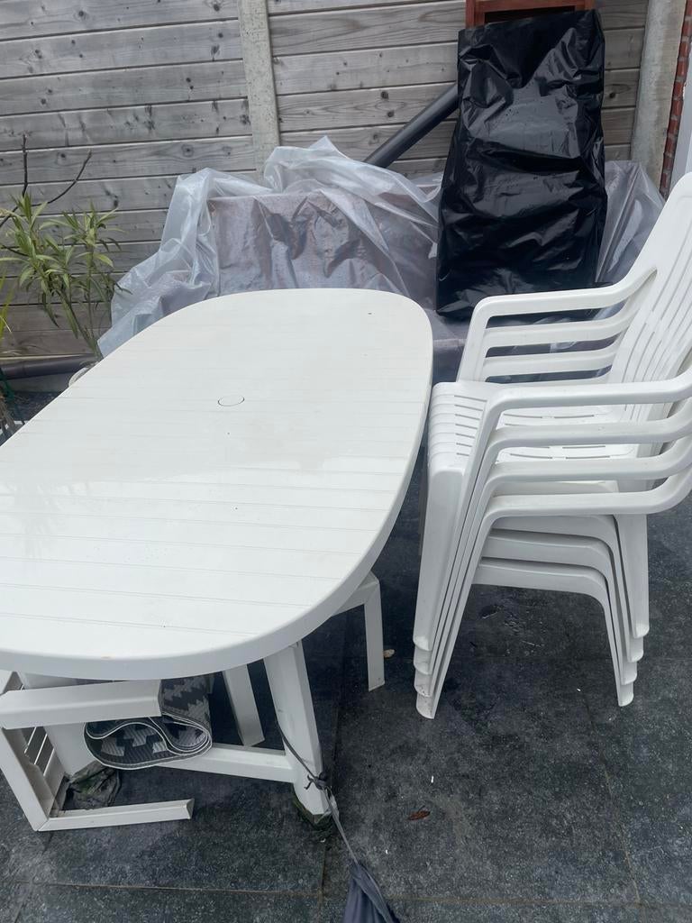 Tuintafel wit  met 4 terras stoelen, Enlèvement ou Envoi, Comme neuf