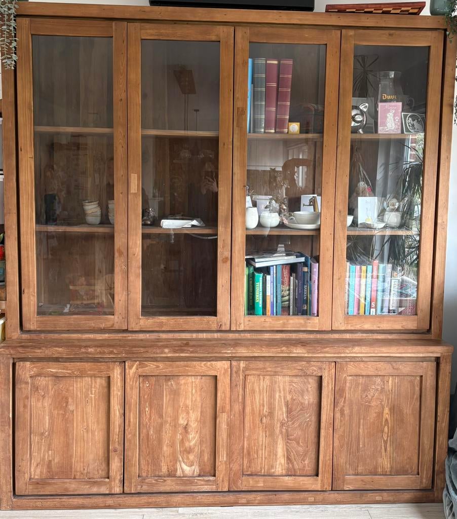 Rustieke teak vitrinekast, Huis en Inrichting, Ophalen, Zo goed als nieuw