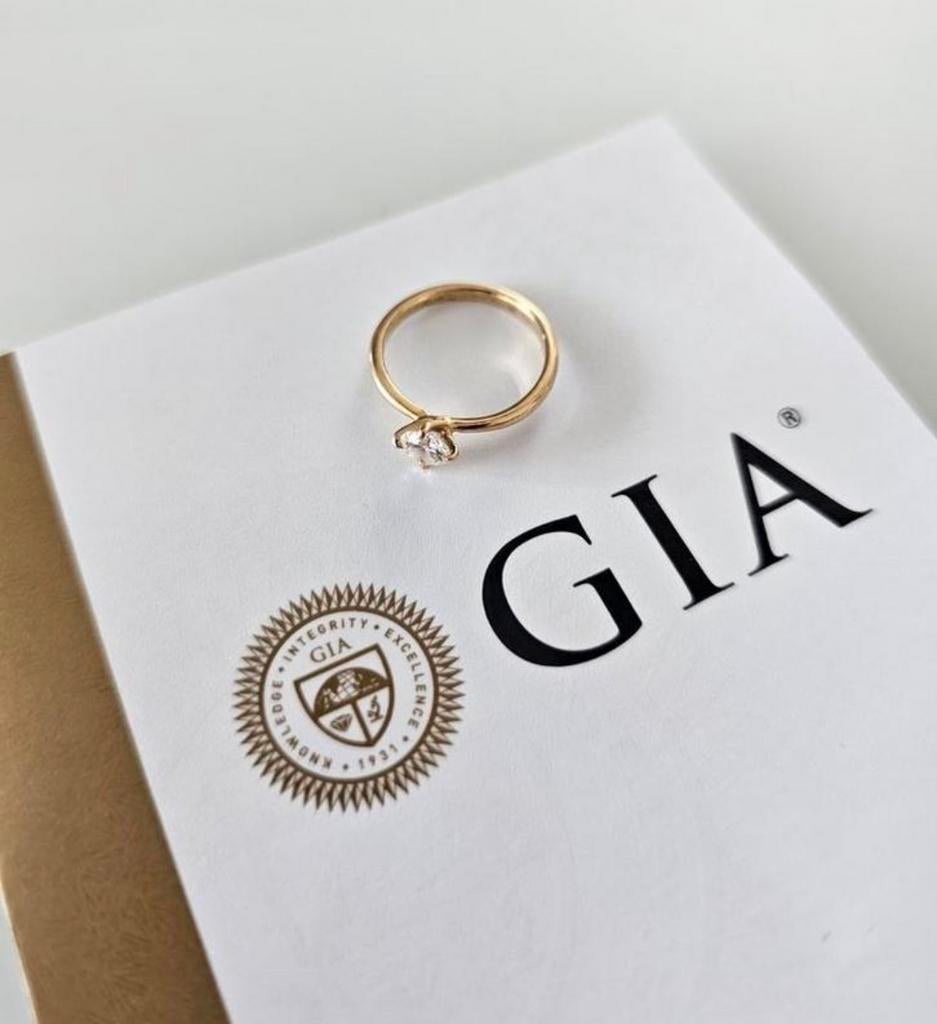 Verlovingsring diamond (natural, GIA) 0.45ct / 18ct gold, Ophalen, Zo goed als nieuw, Met edelsteen, Dame