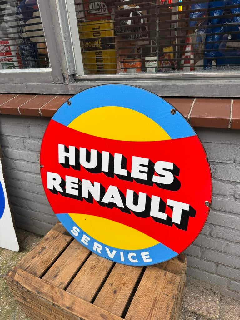 Huiles Renault Service emaille reclamebord, Verzamelen, Ophalen, Gebruikt, Reclamebord