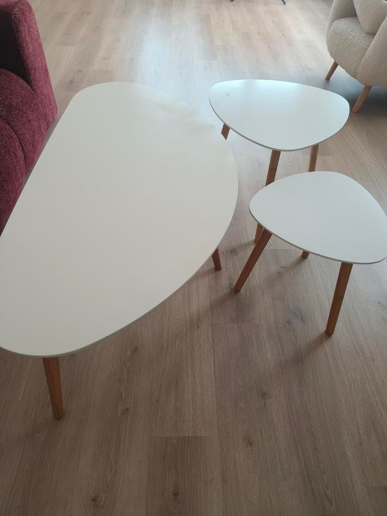 3 bijpassende salontafeltjes, Huis en Inrichting, Tafels | Salontafels, Ophalen, Gebruikt, 100 tot 150 cm, Eikenhout