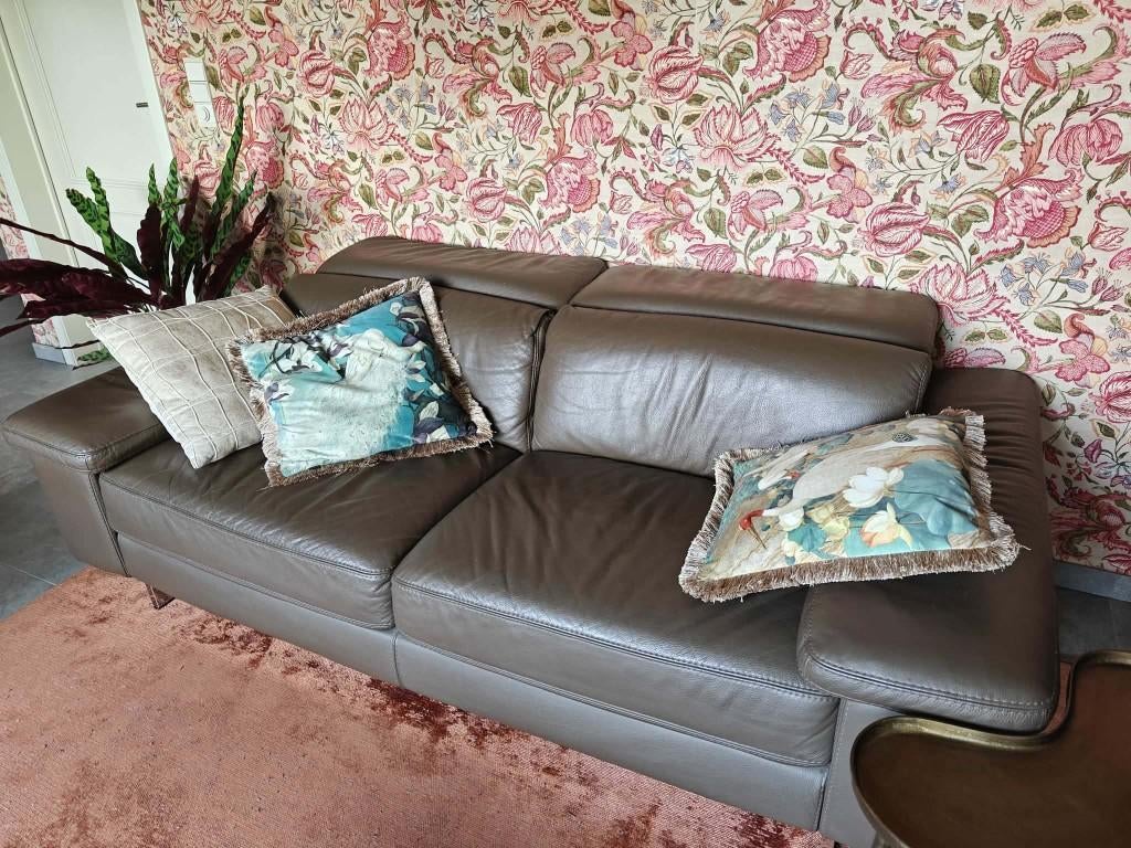 Lederen 2 en 3 zit zetel te koop, Ophalen, Gebruikt, Rechte bank, Leer