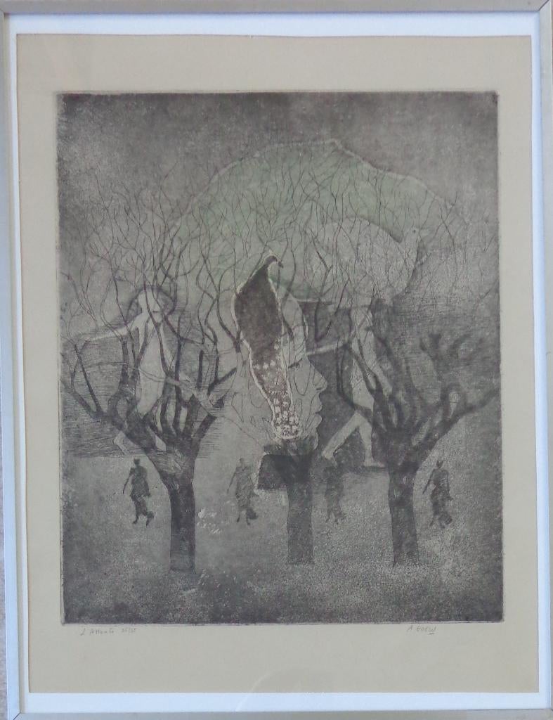 ANDRE GOEZU / L' ATTENTE / KLEURETS / 66x51cm / KADER / SIG, Ophalen of Verzenden