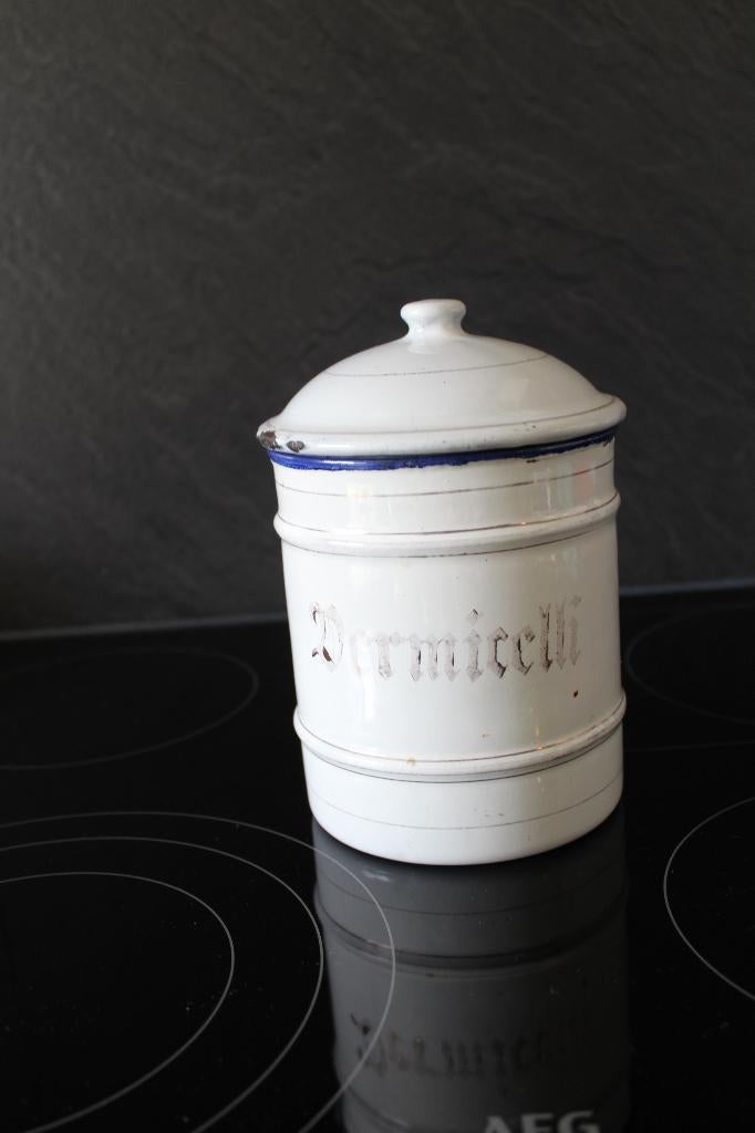 Ancien bocal de conservation en émail français., Antiquités & Art, Enlèvement ou Envoi