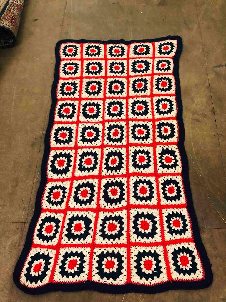 Granny woondeken in rood-wit-blauw 187/105 cm, Huis en Inrichting, Woonaccessoires | Plaids en Woondekens, Ophalen of Verzenden