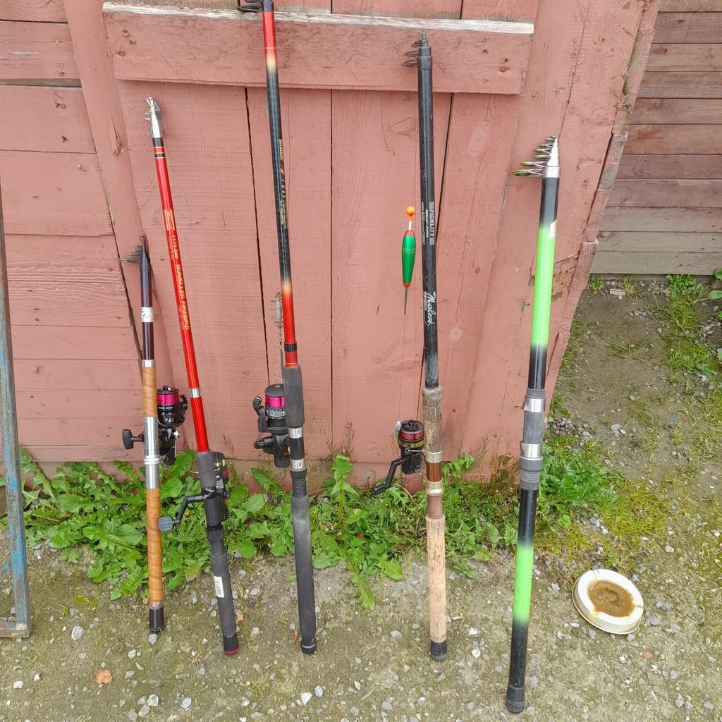 Lot de 5 cannes 4 avec et 1 sans moulinet, Enlèvement, Utilisé, Canne à lancer