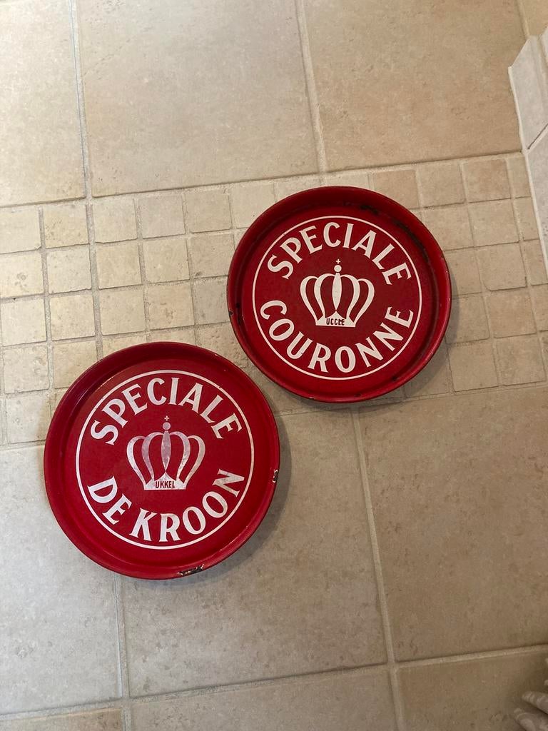 2 oude emaille De Kroon NL + FR, Ophalen of Verzenden