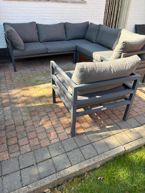 HARTMAN loungeset hoekzetel met aparte zetel + beschermzeil, Tuin en Terras, Ophalen, 6 zitplaatsen, Aluminium, Zo goed als nieuw