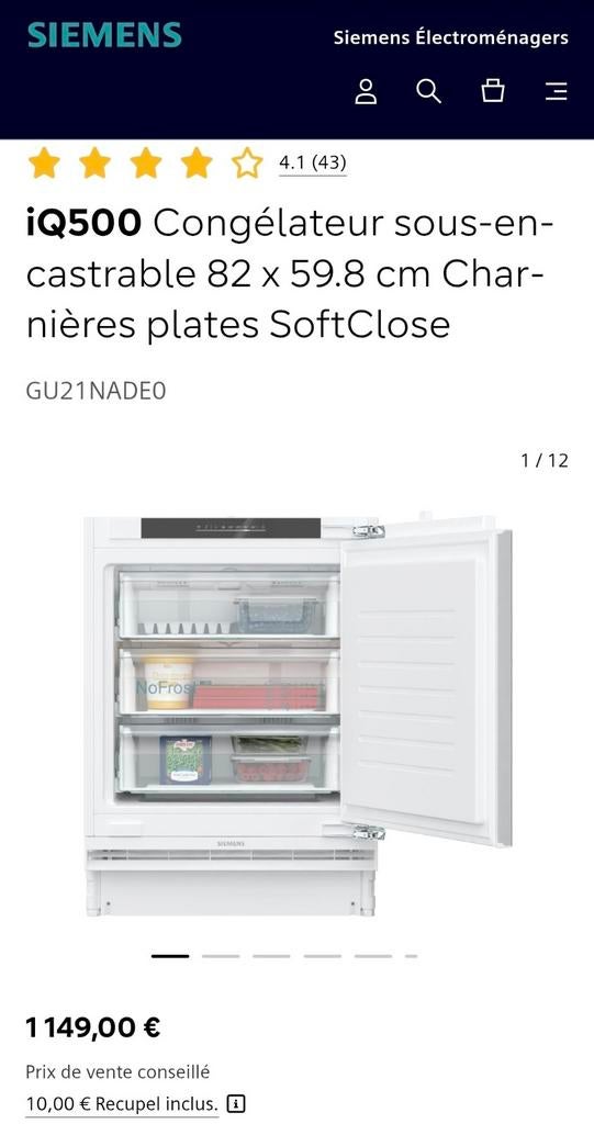 Nieuwe SIEMENS No Frost inbouwvriezer, Elektronische apparatuur, Vriezers en Diepvrieskisten, Minder dan 85 cm, Nieuw, Energieklasse A of zuiniger