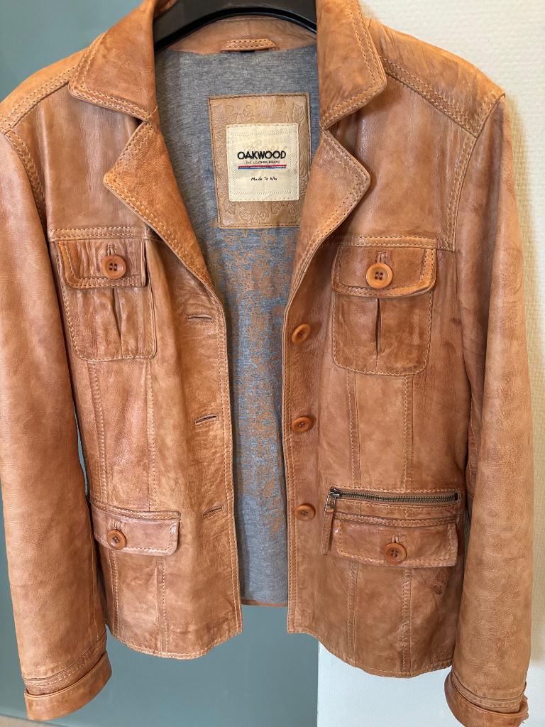 Leder dames jas, Kleding | Dames, Bruin, Zo goed als nieuw, Oakwood, Ophalen
