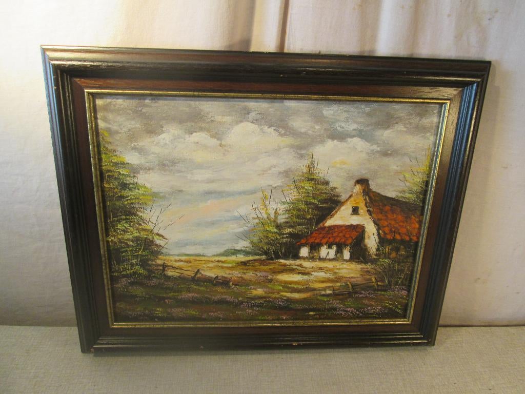 Mooi Geschilderd Werk 'Boerderij en heide' - Claes Th, Antiek en Kunst, Ophalen of Verzenden