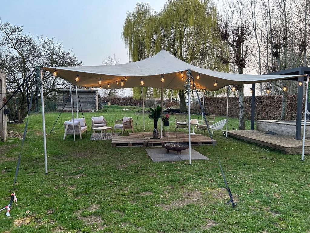 Stretchtent te huur 6,5m x 6,5m, Tuin en Terras, Partytenten, Verzenden, Zo goed als nieuw