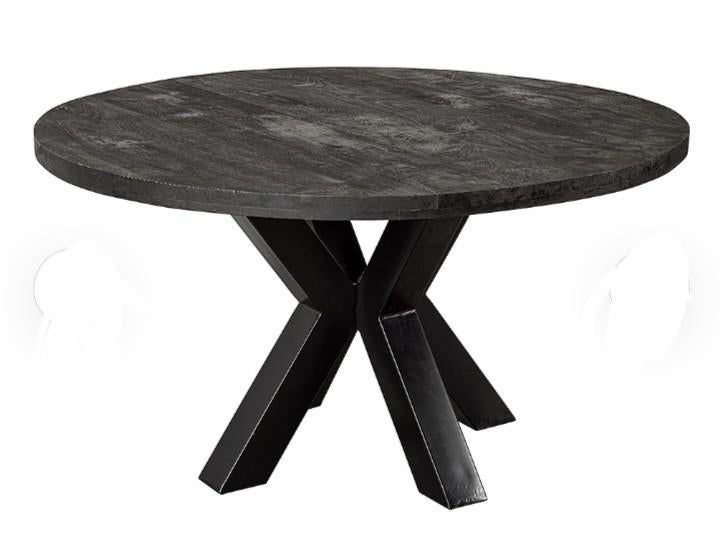 Eetkamertafel (150cm) in zwart mangohout, Ophalen, 150 tot 200 cm, Rond, Zo goed als nieuw