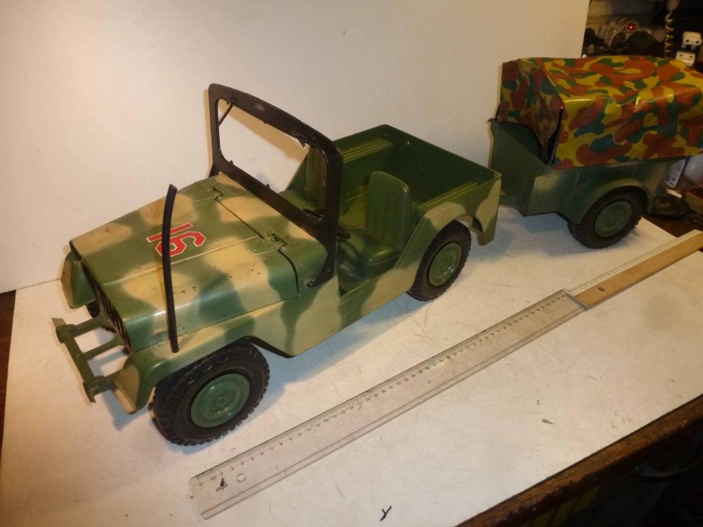Jeep n°16 + remorque, long environ 80cm / Action Man ok, Ophalen of Verzenden, Gebruikt