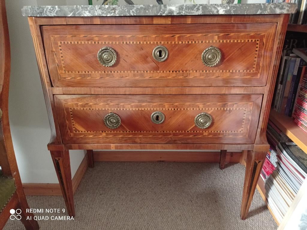 Commode Sauteuse Ancienne en acajou et bois de rose Louis16, Ophalen