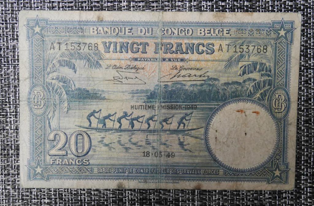 Bankbiljet 20 frank Congo - Belgisch 18.05.49, Ophalen of Verzenden, Overige landen, Setje