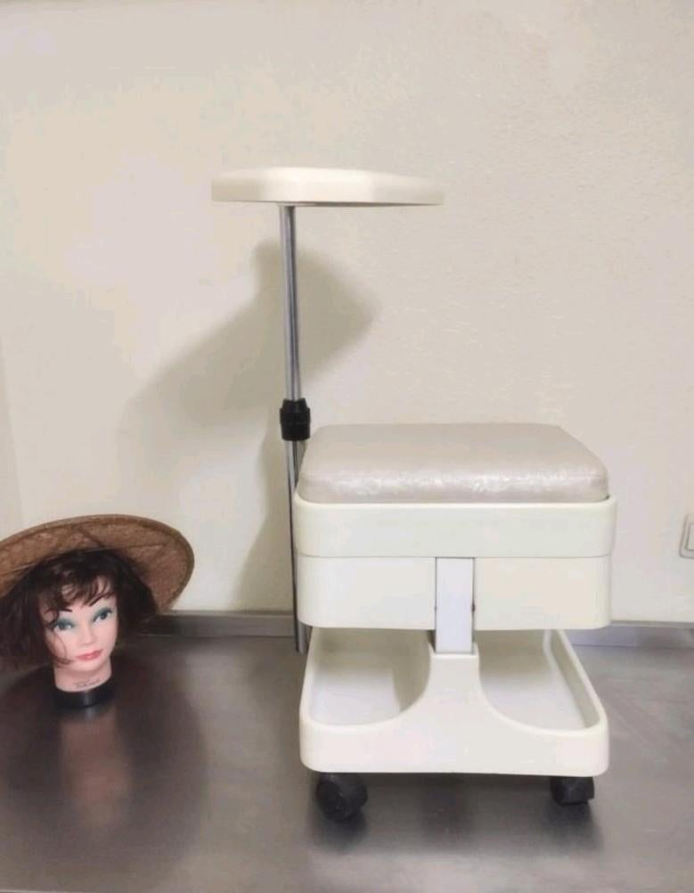 🔵 🟡 siège tabouret table vintage plusieurs tiroirs, Maison & Meubles, Tabourets, Utilisé, Matériaux autres, Réglable en hauteur