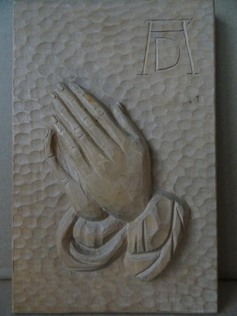Houtsnijwerk Albrecht Dürer Biddende handen 15x23cm 1970, Verzamelen, Religie, Zo goed als nieuw, Christendom | Katholiek, Overige typen