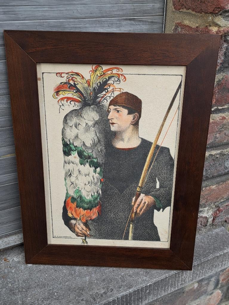 Lithographie tireur a l arc signe maurice langaskens, Antiquités & Art, Art | Lithographies & Sérigraphies, Enlèvement ou Envoi