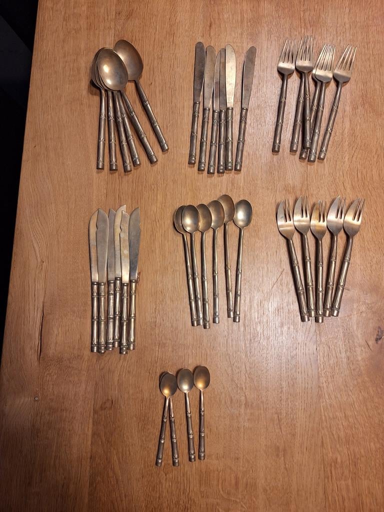 Mooi bestek nikkelbrons ,  met visbestek, Ophalen